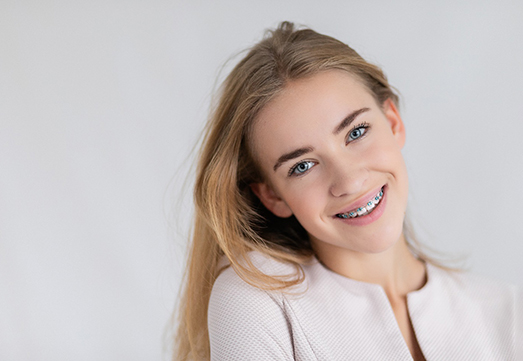 woman smiling with braces in Arlington Heights